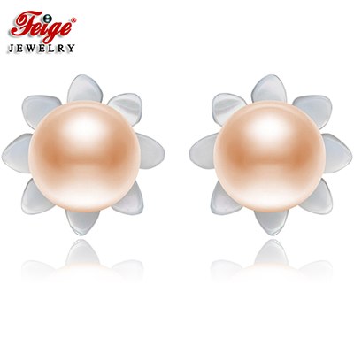 Exquisite 6-7mm Pink Natural Pearls 925 Sterling Silver Stud Earrings For Women's Exclusive Design Shell Carvings Fine Jewelry