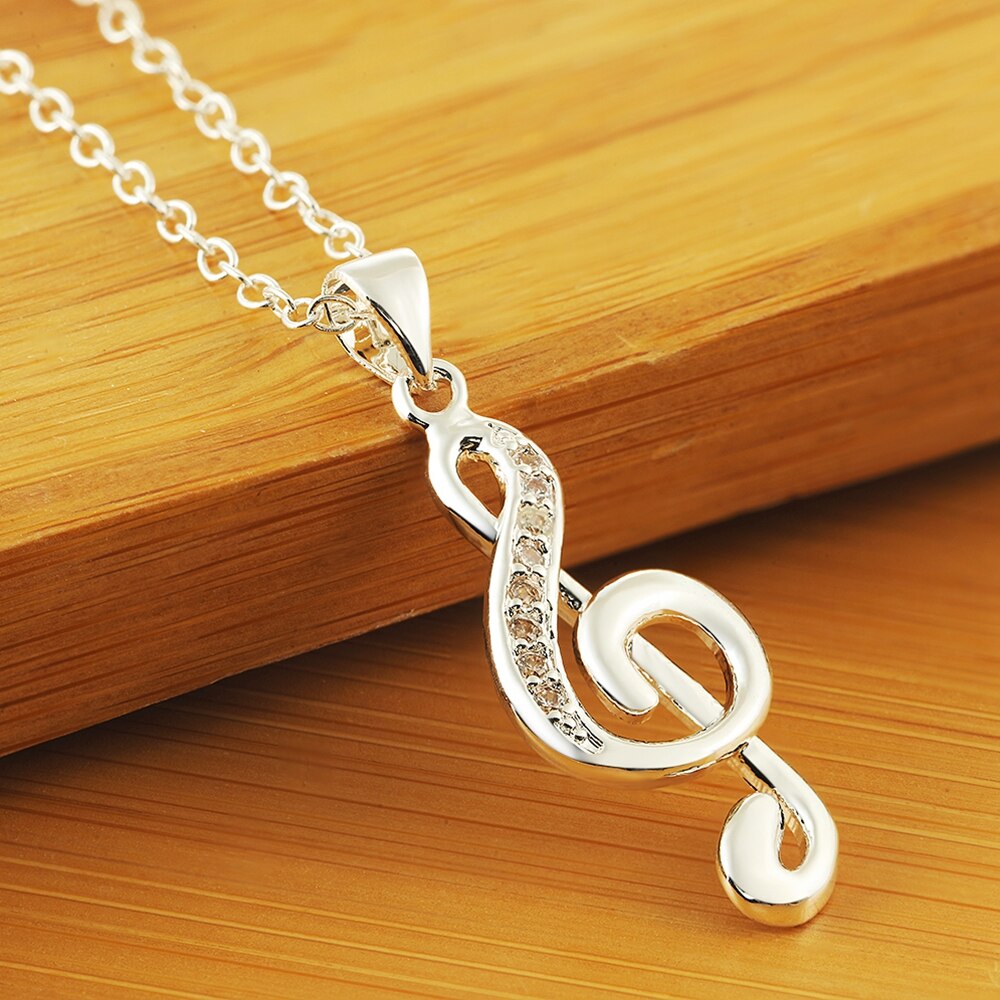 Exquisite 925 Stamped Silver noble crystal Pretty music note Pendant Necklace For Women party Jewelry Holiday gifts