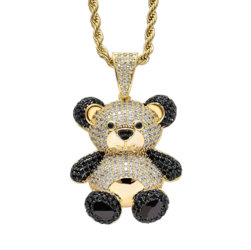 Exquisite Cartoon Style Zircon Panda Pendant Necklace Hip Hop Men Rock Punk Animal Jewelry
