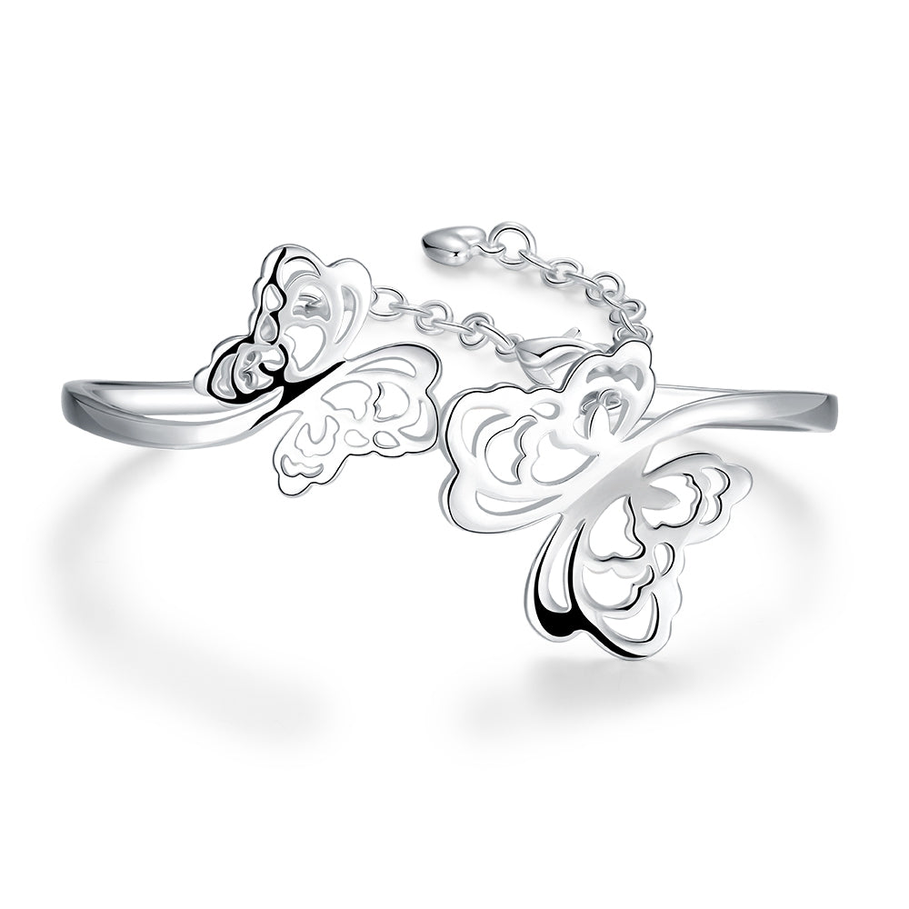 Exquisite Genuine 925 stamped silver plated Sweet Cute Butterfly Bracelets Jewelry Fine Bangles For Woman Hollow Design
