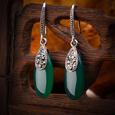 Exquisite Green Agate Women's Earrings S925 Sterling Silver Drop Earrings Jewelry Luxury Tibetan Chalcedony Stone Earrings SE15