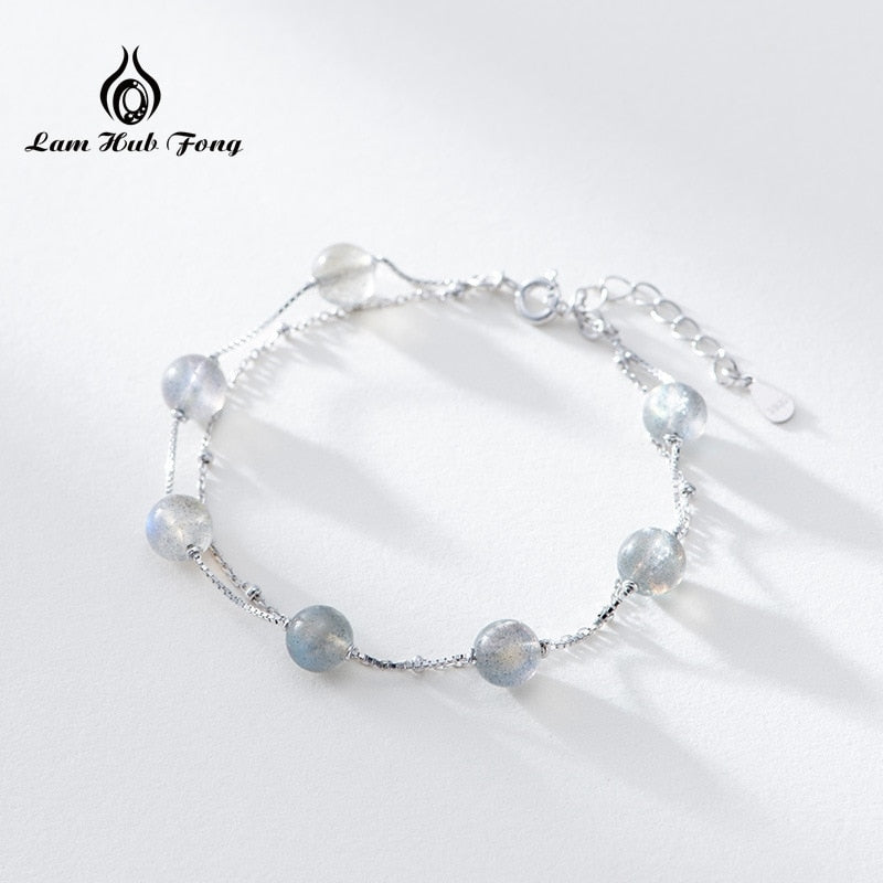 Exquisite Natural Moonstone Bead Fashion Women Bracelets Crystal 925 Sterling Silver Bracelet Wholesale Jewelry For Women