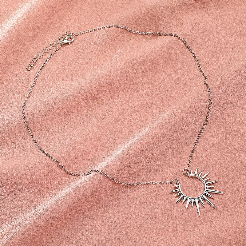 Exquisite Sun Flower Pendant Necklace Golden 18 K Chain Choker Women Necklace Bijoux Femme Accessories