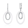 Exquisite Women 925 Silver Zircon Drop Earrings Dual Round Pendant Ceramic Long Dangle Bridal Earring Wedding Party Jewelry Gift