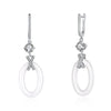 Exquisite Women 925 Silver Zircon Drop Earrings Dual Round Pendant Ceramic Long Dangle Bridal Earring Wedding Party Jewelry Gift