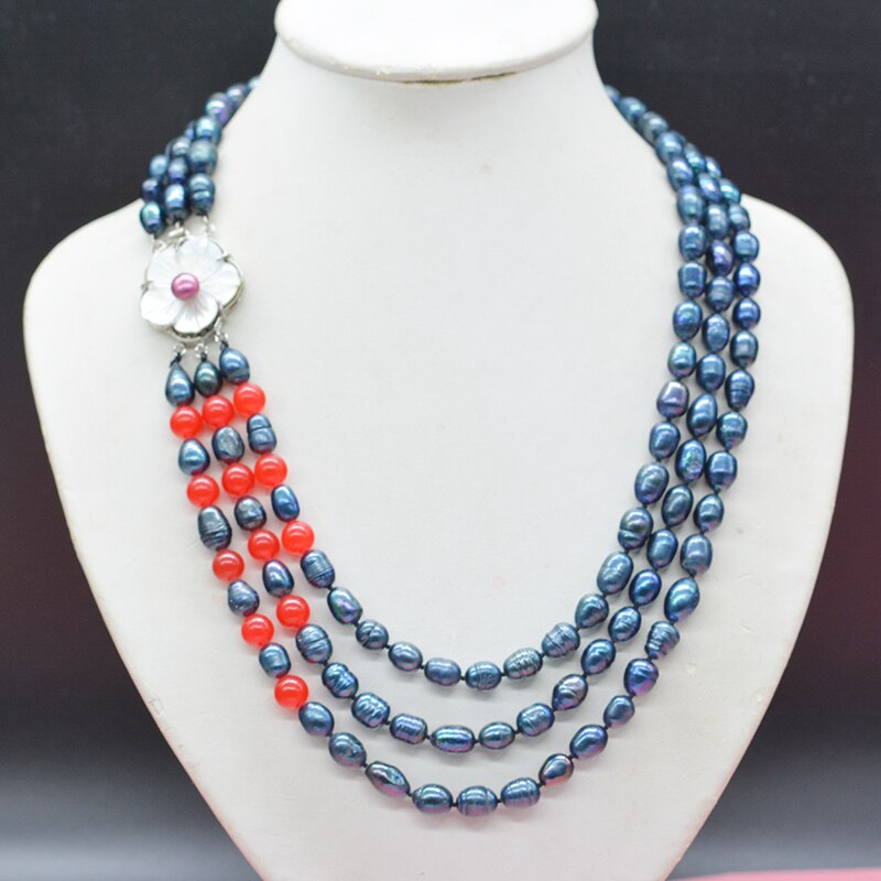 Exquisite, birthday gift for ladies. Natural black baroque freshwater pearl necklace .19-23