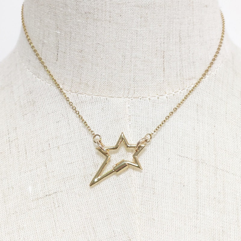 Exquisite simple gold color chain necklace star shape spiral buckle pendant short women collier stainless steel цепь man