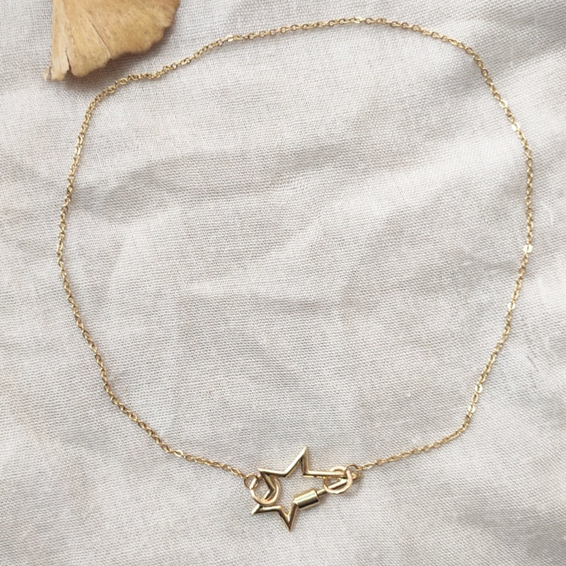 Exquisite simple gold color chain necklace star shape spiral buckle pendant short women collier stainless steel цепь man