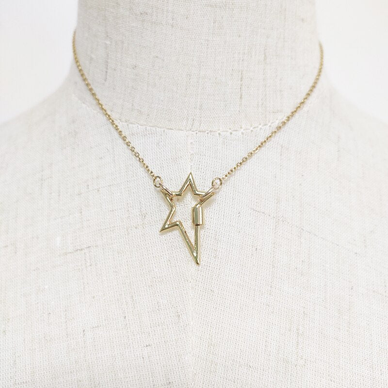 Exquisite simple gold color chain necklace star shape spiral buckle pendant short women collier stainless steel цепь man