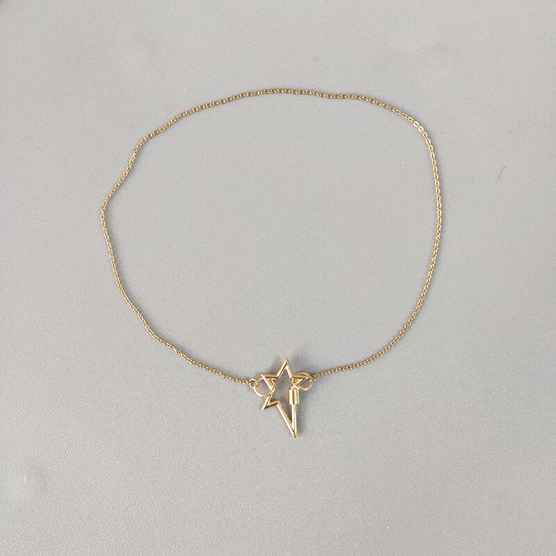 Exquisite simple gold color chain necklace star shape spiral buckle pendant short women collier stainless steel цепь man