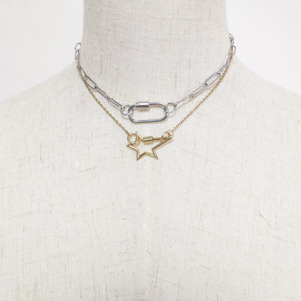 Exquisite simple gold color chain necklace star shape spiral buckle pendant short women collier stainless steel цепь man