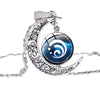Eye of God Time Gem Pendant Necklace Genshin Impact 7 Elements Game Glass Cabochon Moon Shape Necklace Cosplay Jewelry for Fans