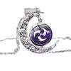 Eye of God Time Gem Pendant Necklace Genshin Impact 7 Elements Game Glass Cabochon Moon Shape Necklace Cosplay Jewelry for Fans