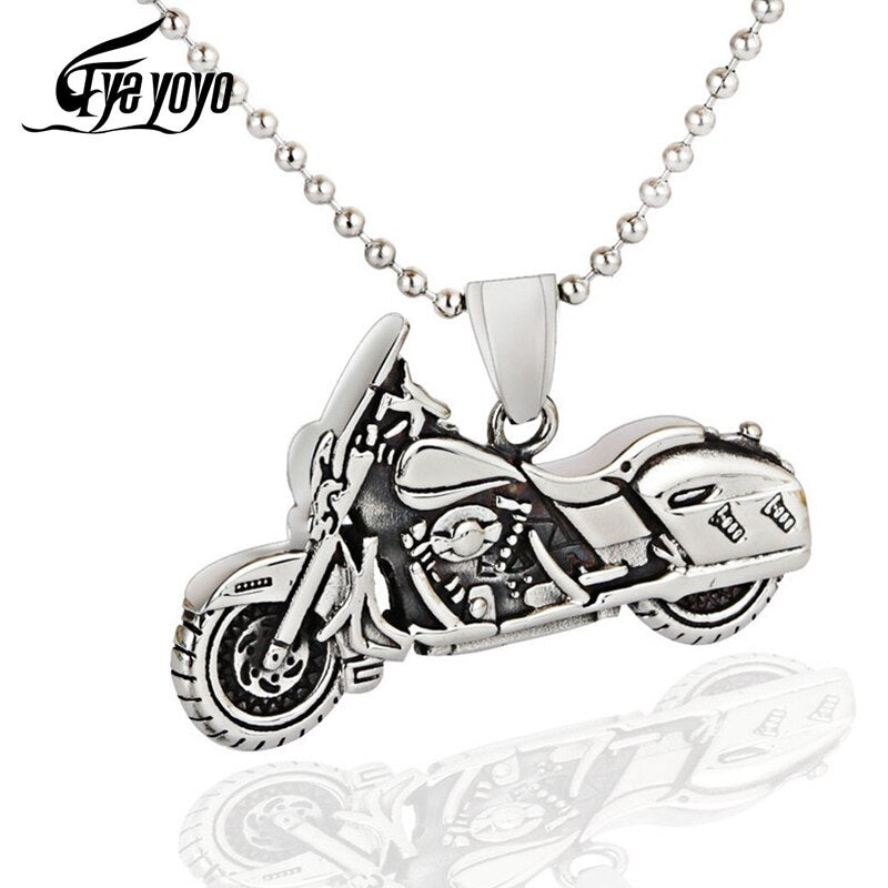 EyeYoYo Stainless Steel Motorcycle Pendant Necklace Men Punk Biker Pendant for Men Punk Jewelry