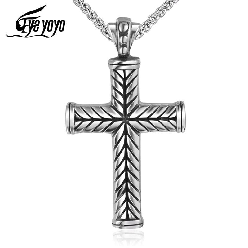 EyeYoYo Wheat Ears Cross Pendant Necklace Men Male 316 Stainless Steel Vintage Cruz Necklaces