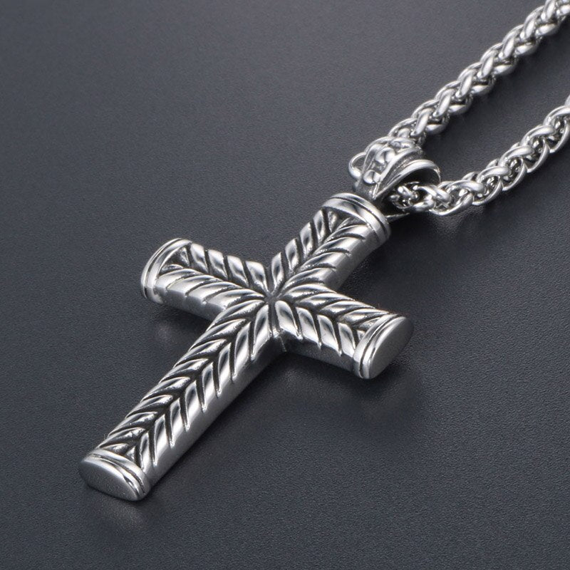 EyeYoYo Wheat Ears Cross Pendant Necklace Men Male 316 Stainless Steel Vintage Cruz Necklaces