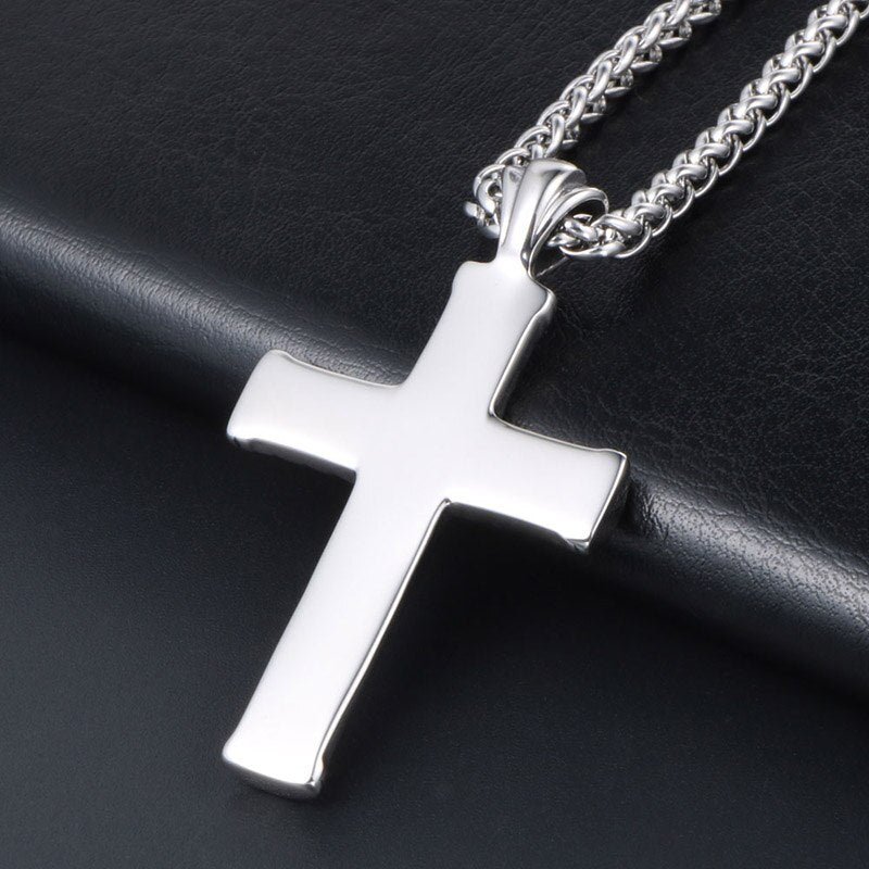 EyeYoYo Wheat Ears Cross Pendant Necklace Men Male 316 Stainless Steel Vintage Cruz Necklaces