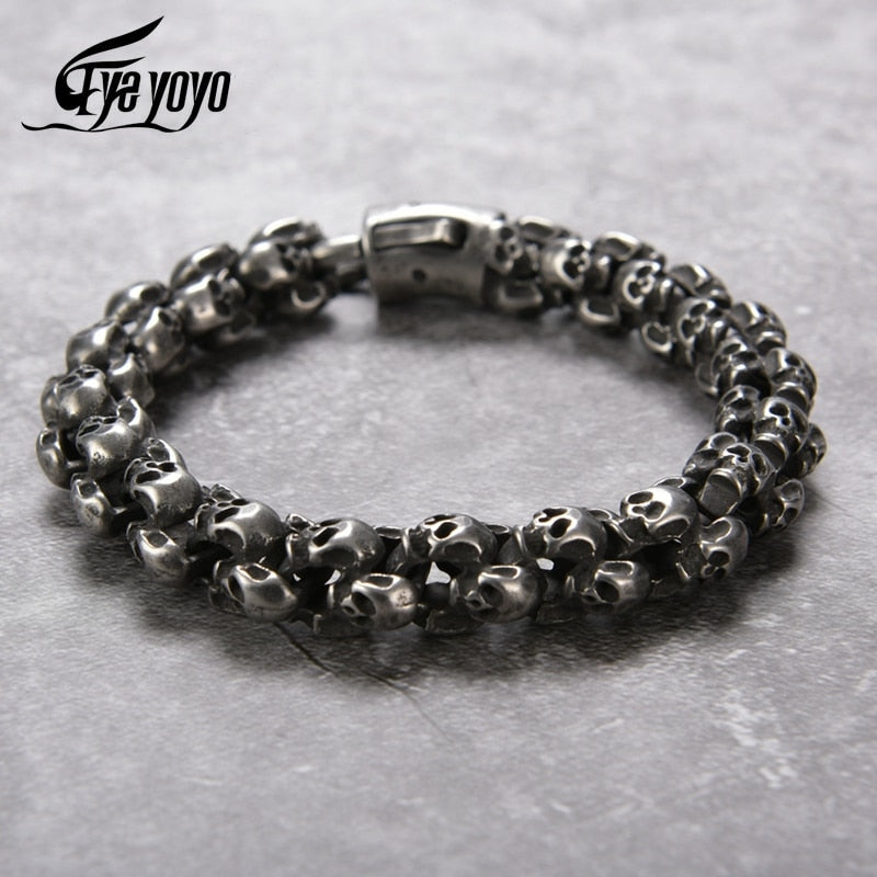 Eyeyoyo Punk Skull Bracelets Men Stainless Steel Shiny Matte Skull Charm Link Chain Brecelets Male Gothic Jewelry 2021