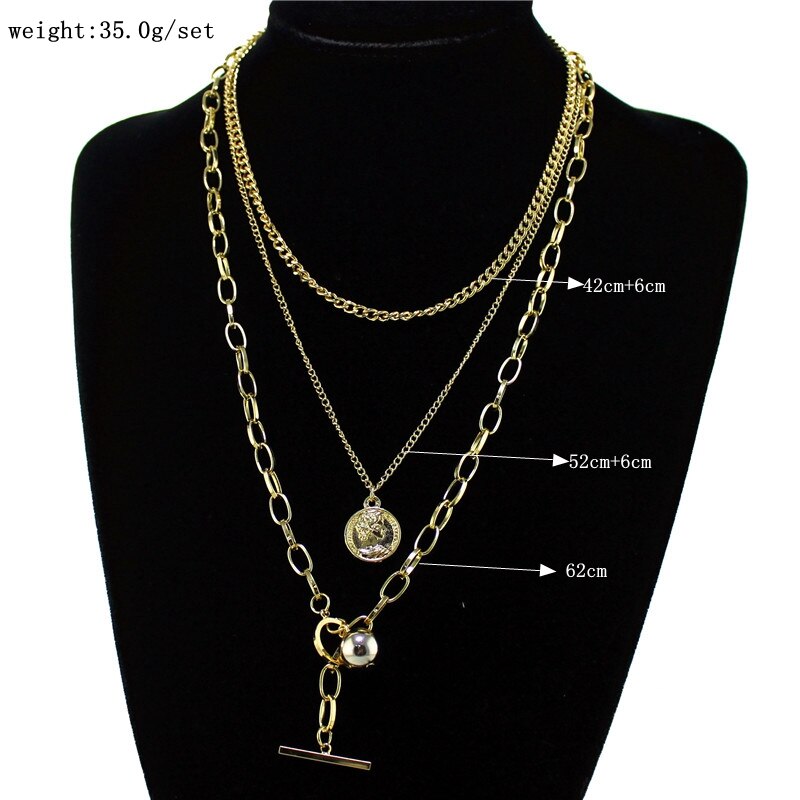 F.J4Z Punk Men's Necklaces Multi-layers Chain Dog Tag Ball Pendants Necklaces Long Collars Hithop Women Necklaces Jewelry Gifts