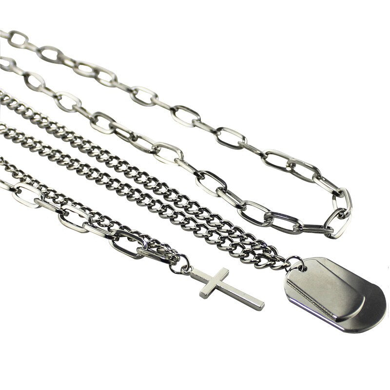 F.J4Z Punk Men's Necklaces Multi-layers Chain Dog Tag Ball Pendants Necklaces Long Collars Hithop Women Necklaces Jewelry Gifts