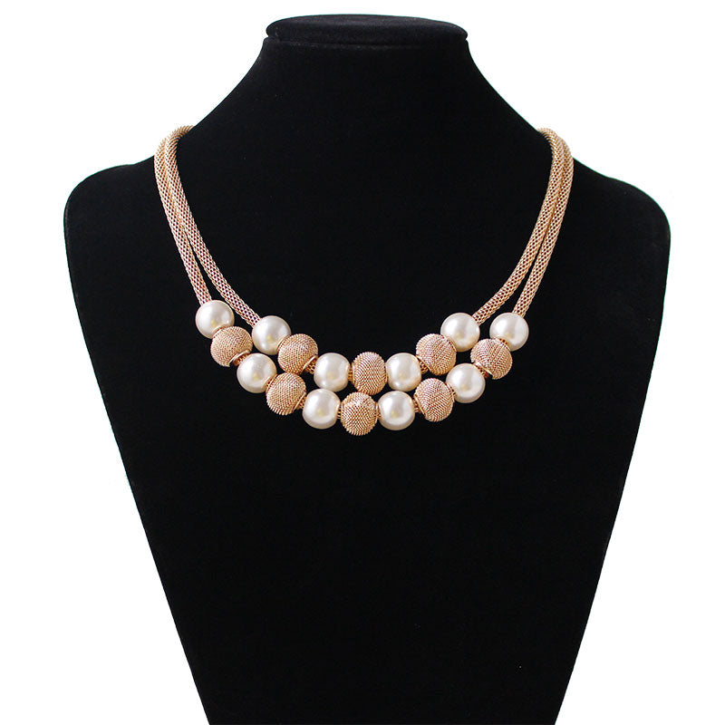 F&U Gold Color Chain with Endline European Popular Style Gold and Silver Color Ball Pendant Necklace for Women