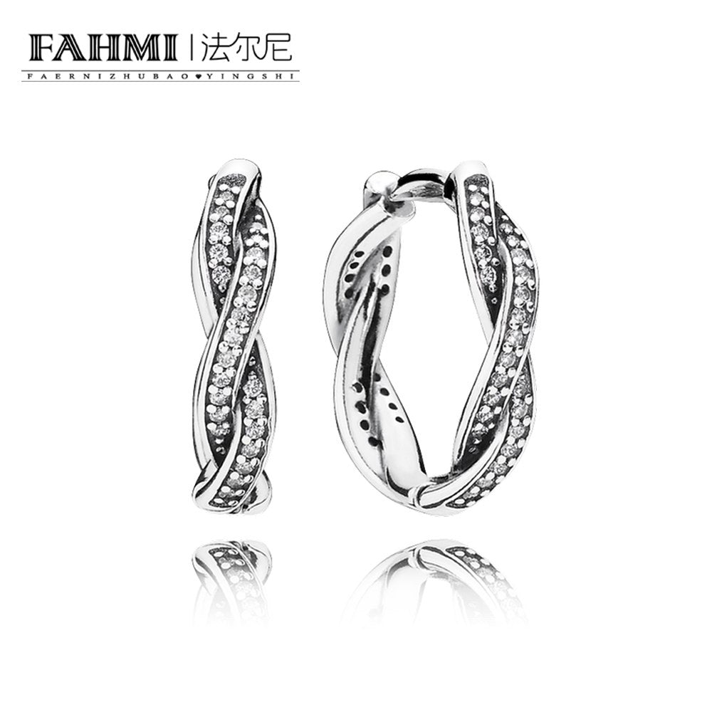 100% 925 Sterling Silver 1:1 Authentic Classic 290576CZ Twist Of Fate Hoop Glamour Vintage Women Earrings Jewelry
