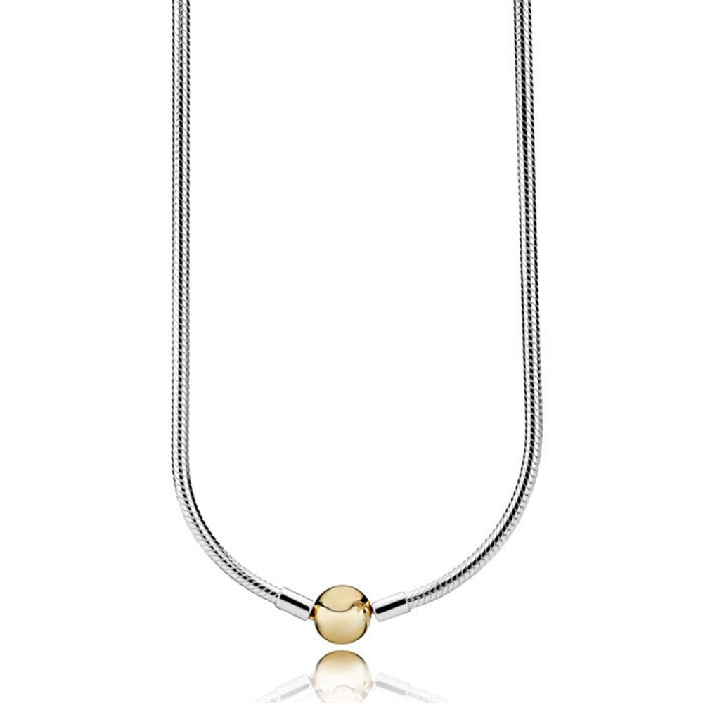 100% 925 Sterling Silver 590742HG MOMENTS SILVER NECKLACE WITH 14CT GOLD ROUND CLASP 590742HV Glamour Women's Original