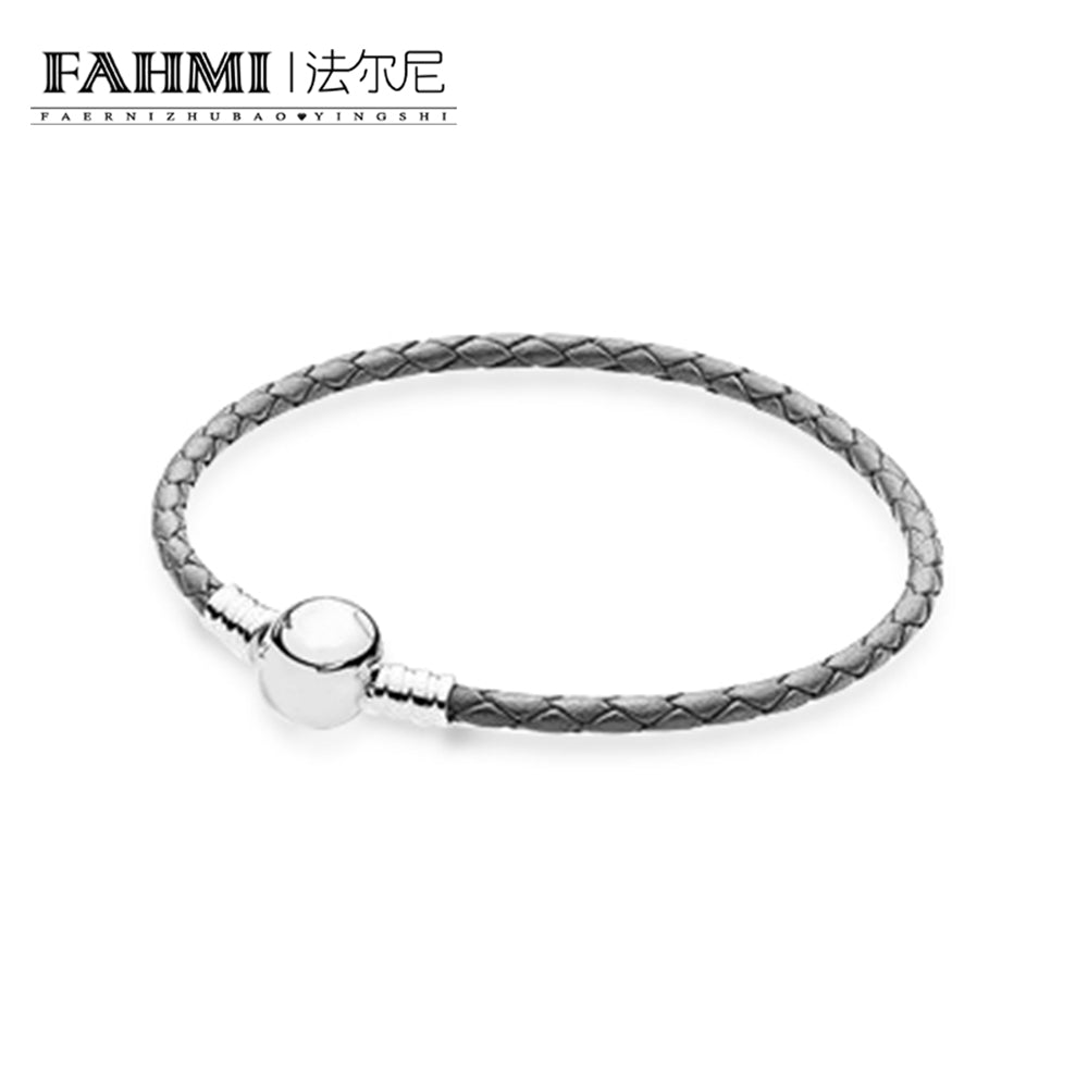 100% 925 Sterling Silver Charming Round Gr Buckle Leather Hand Strap Classic Casual Women Suitable Gift Jewelry