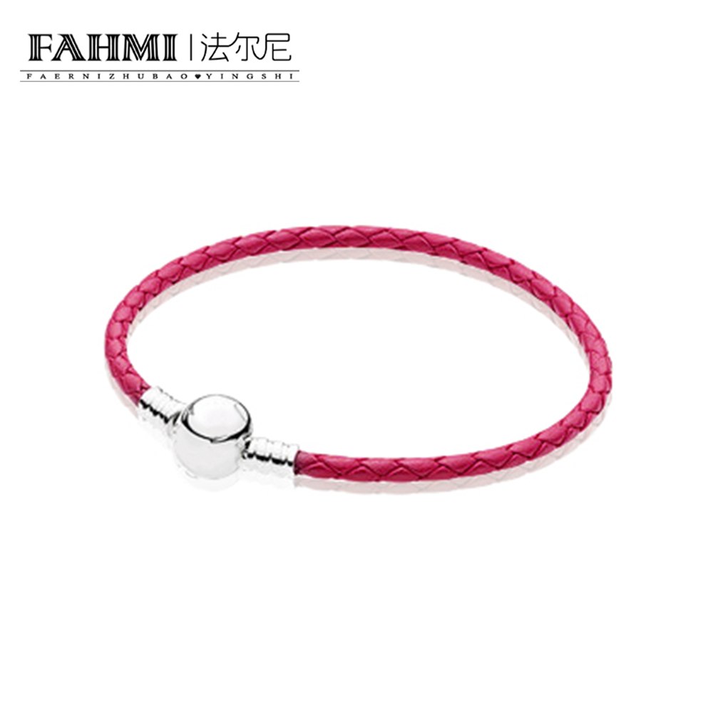 100% 925 Sterling Silver Charming Round Red Buckle Leather Hand Strap Classic Casual Women Suitable Gift Jewelry
