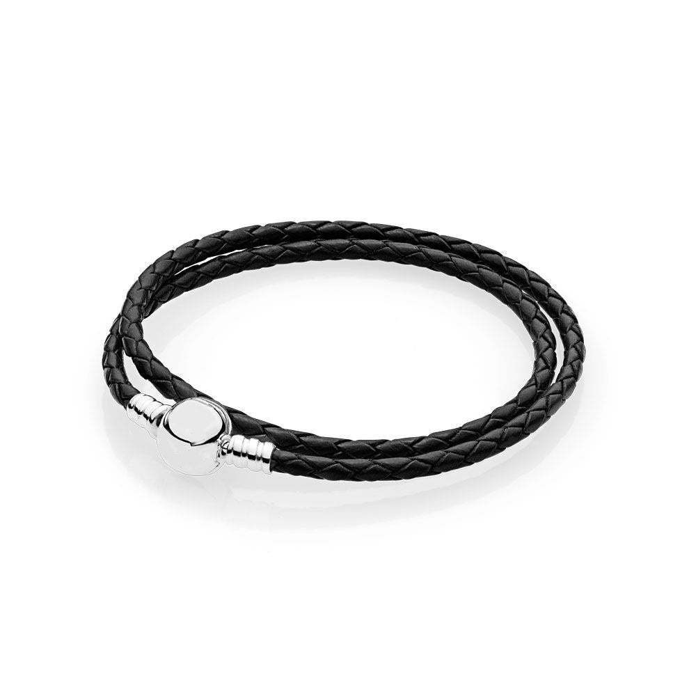 100% 925 Sterling Silver Fashion Lovers Leather Double Loop Bracelet (Multi Color Choice) DIY Gift Jewelry Factory Direct