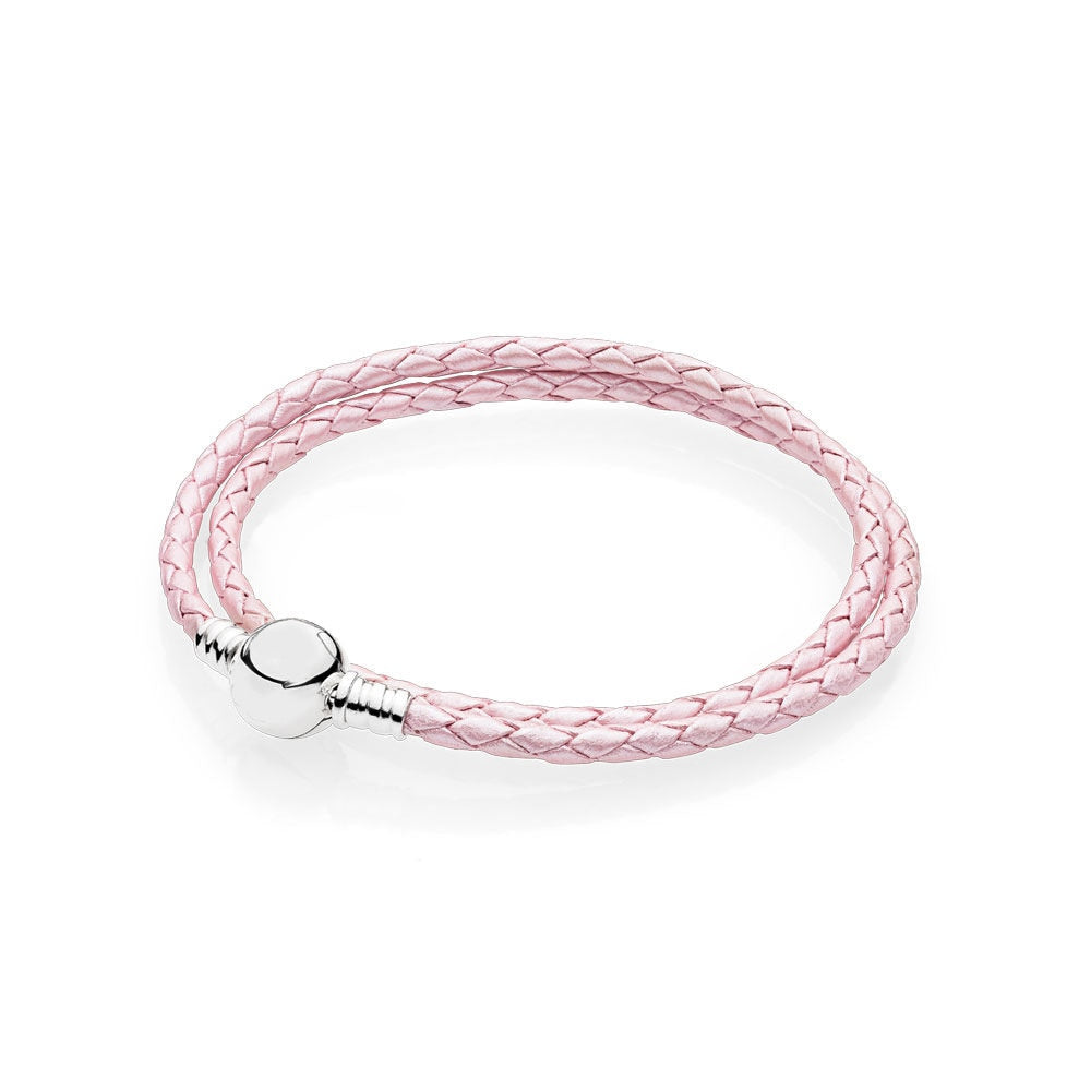 100% 925 Sterling Silver Fashion Lovers Leather Double Loop Bracelet (Multi Color Choice) DIY Gift Jewelry Factory Direct