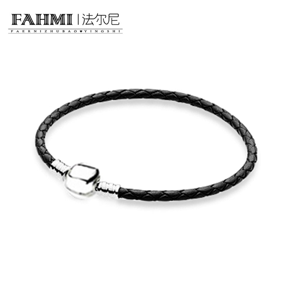 100% 925 Sterling Silver Romance Exquisite Lucky Black Basic Leather Bracelet Recommended Women Birthd Gift Jewelry