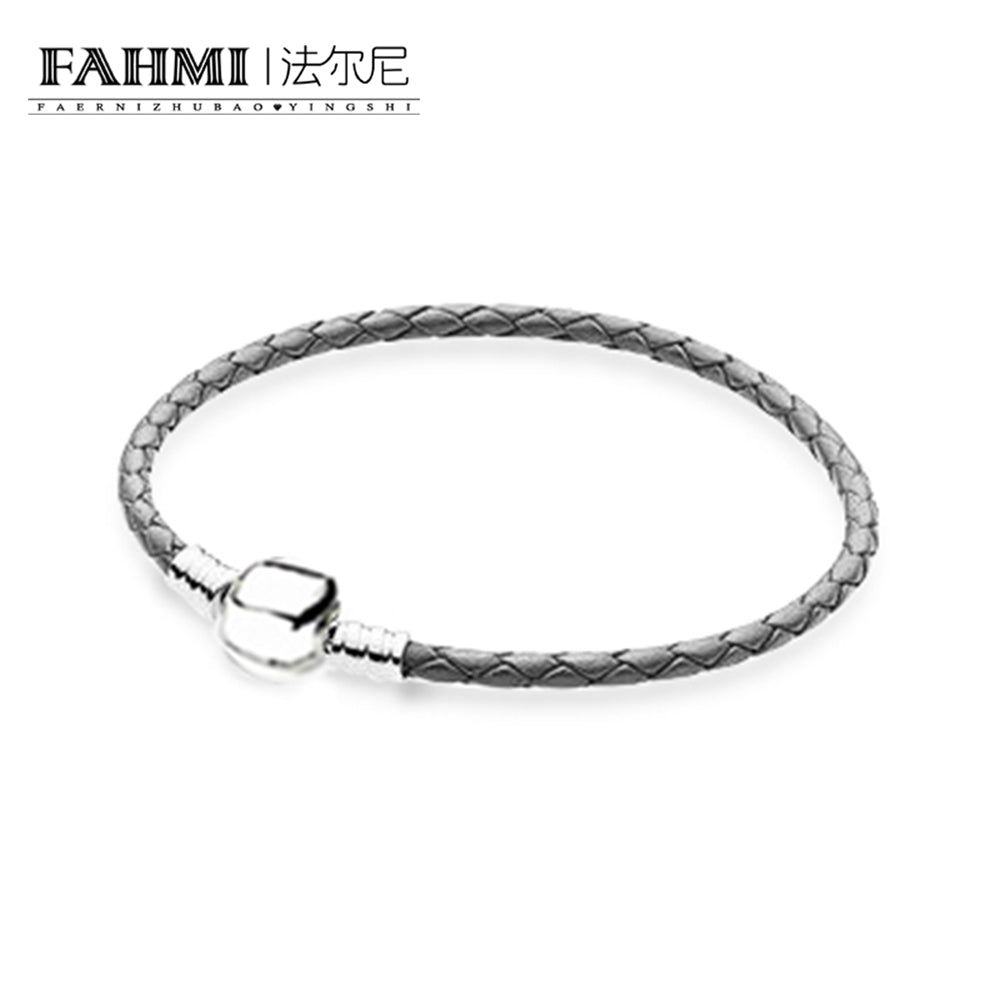 100% 925 Sterling Silver Romance Exquisite Lucky Gr Basic Leather Bracelet Recommended Women Birthd Gift Jewelry