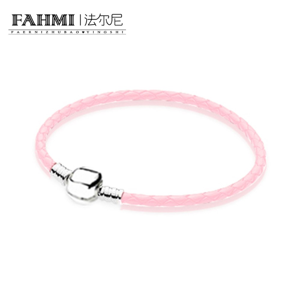 100% 925 Sterling Silver Romance Exquisite Lucky Pink Basic Leather Bracelet Recommended Women Birthd Gift Jewelry