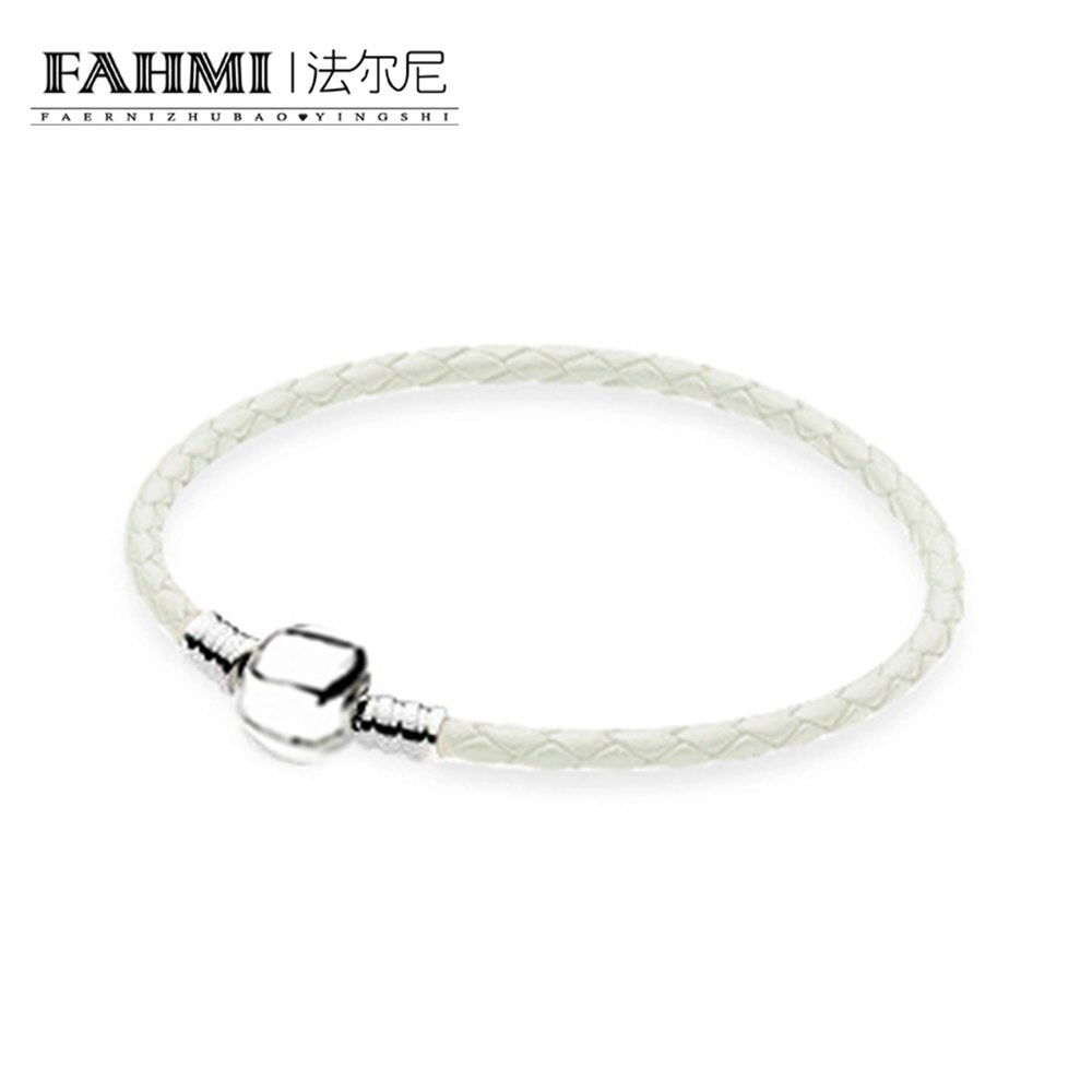 100% 925 Sterling Silver Romance Exquisite Lucky White Basic Leather Bracelet Recommended Women Birthd Gift Jewelry