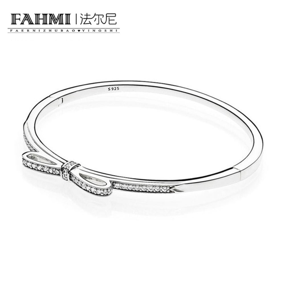Fine jewelry 925 Sterling Silver Bangle with Women Wedding & Party 590536CZ Fashion Bow Tie Diamond Bracelet Fit love