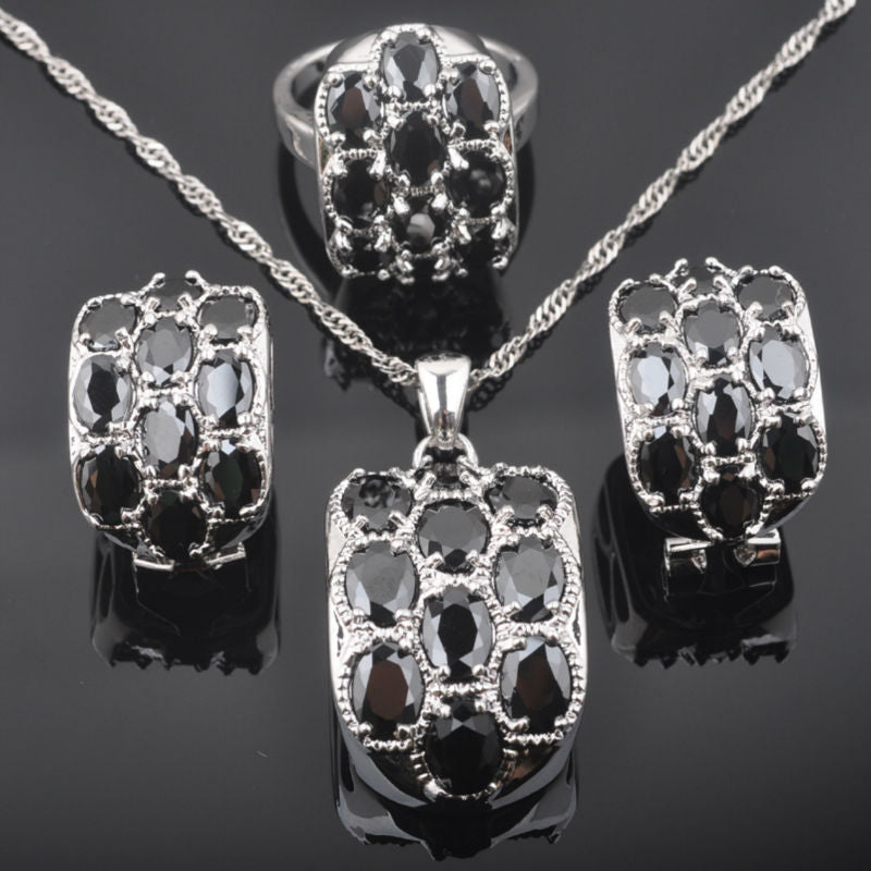 Unusual Blue Zirconia 925 Sterling Silver Women's Jewelry Sets Bracelet Necklace Pendant Earrings Ring YZ0211