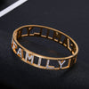 FAIMLY Letter Love Cuff Bangle Bracelet with Rhinestone Charms Adjustable AMORE Design Gold Bangles Hollow Simple Trendy Jewelry