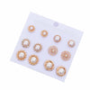 6 Pairs/Set Gold Color Flower Hollow Stud Earring Vintage Crystal Simulated Pearl Earrings Set For Women Wedding Jewelry