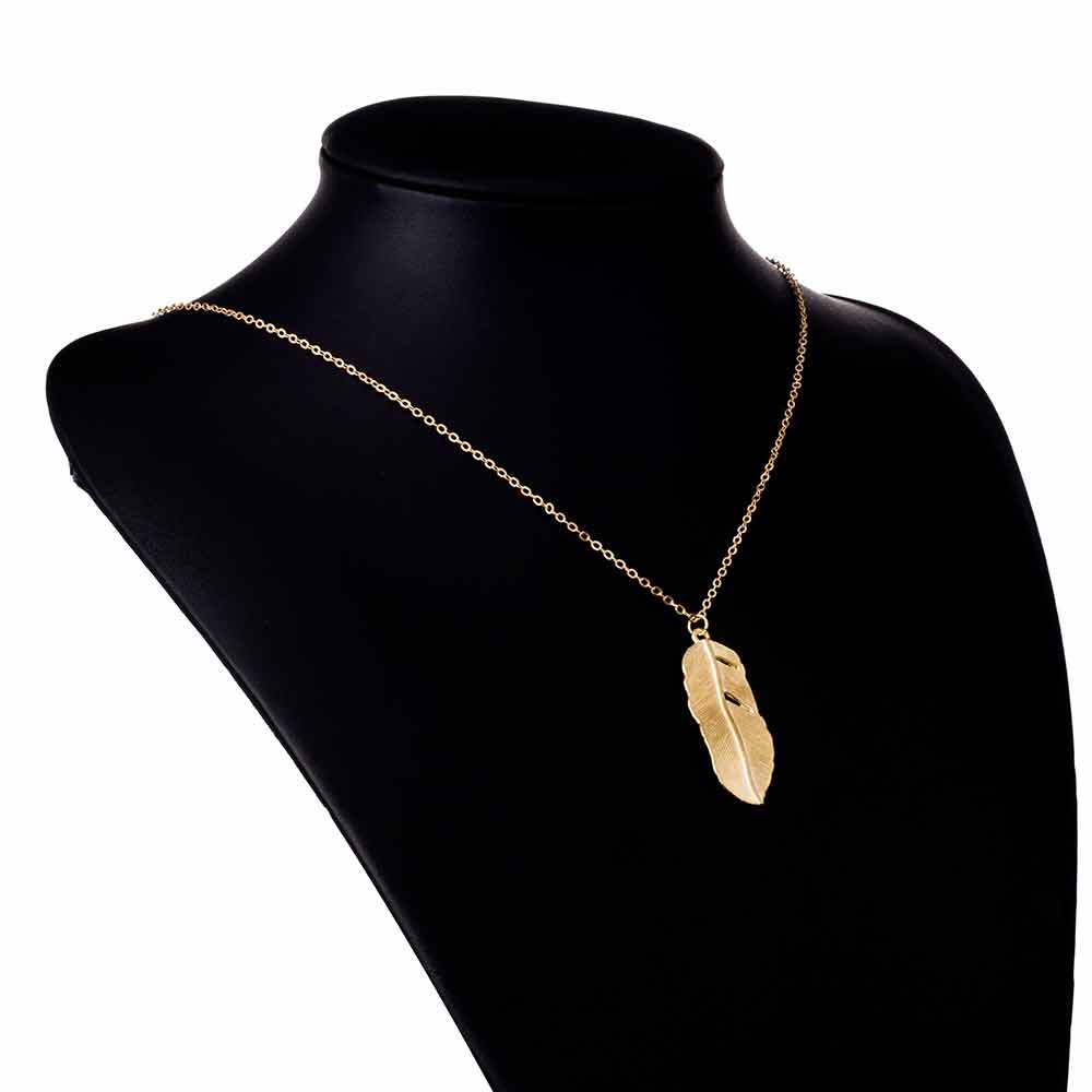 Fashion Hot Gold Long Pendant Necklace Fine feather necklace For Women Charm feathers Women's short necklace