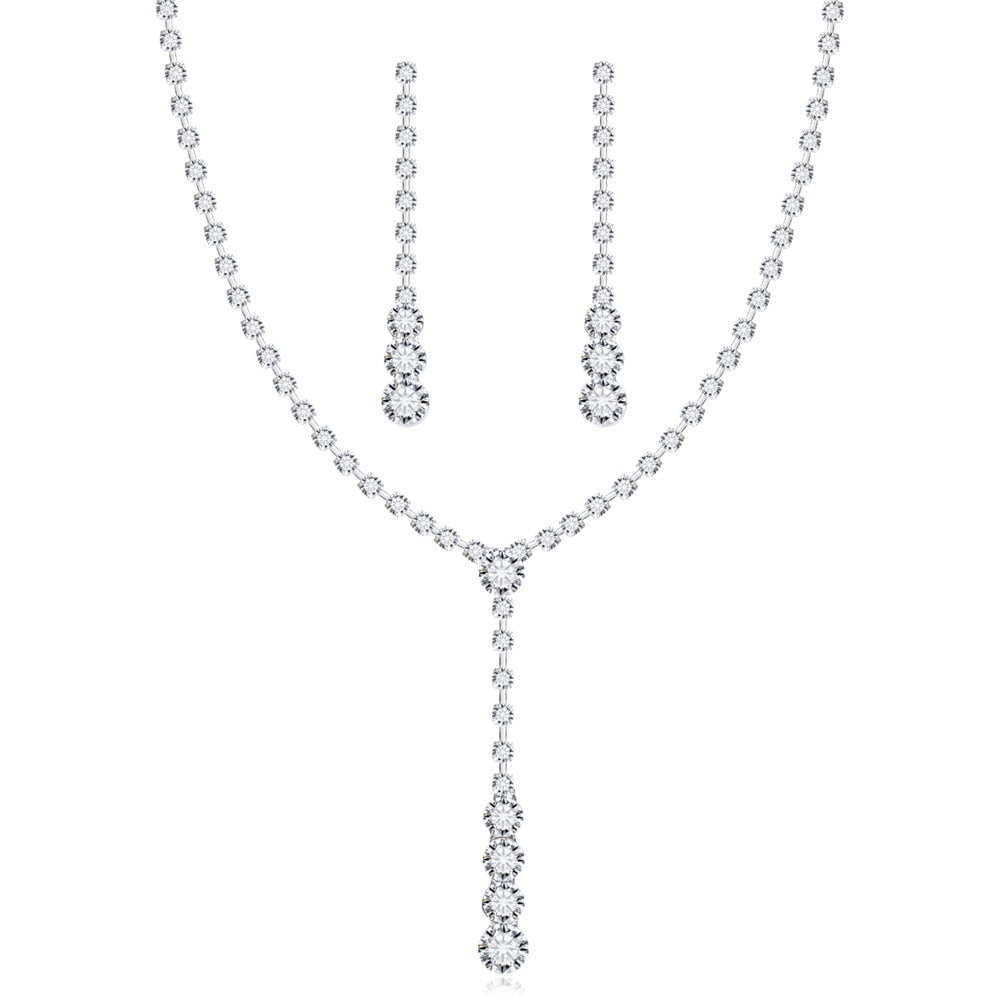 Fashion Hot Silver Celebrity Style Drop Crystal Necklace Earrings Set Bridal Bridesmaid Wedding Jewelry Sets