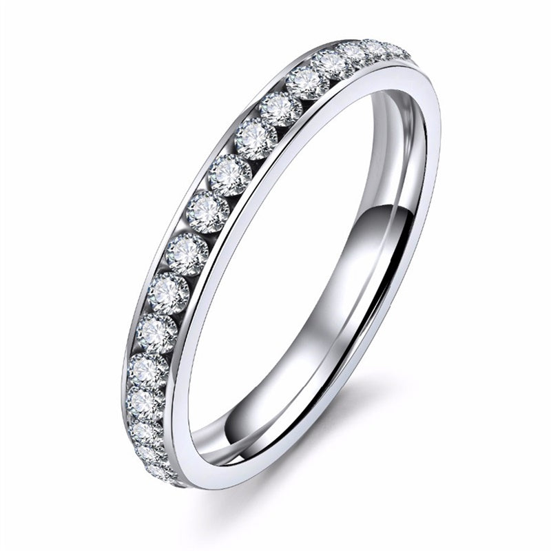 Fashion Silver Color Crystal Titanium Rings Stainless Steel Rings For Women 3mm Surround Fashion Wholesale Jewelry Gifts