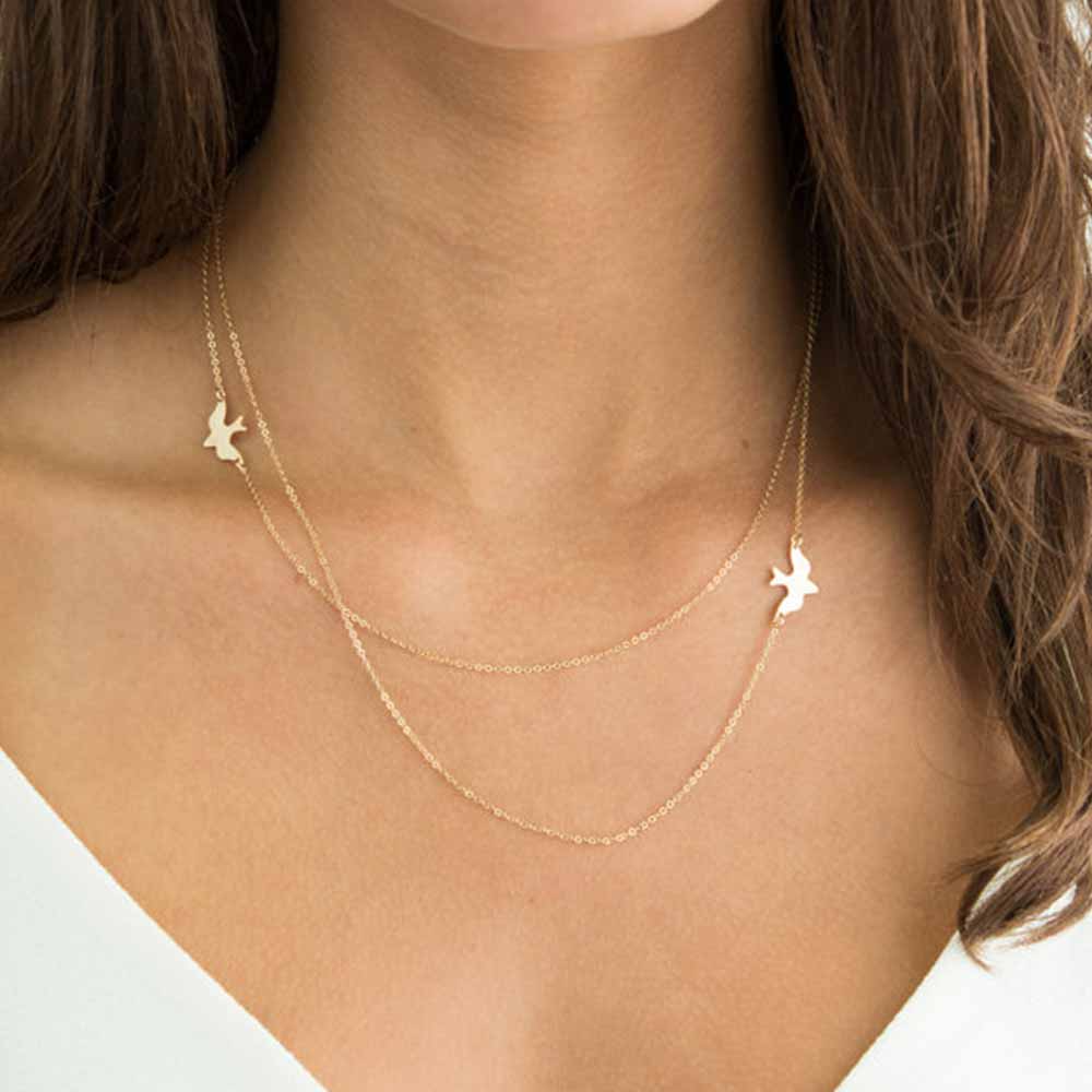 New Hot Double layer Peace Pigeon Necklace Layered Simple Birds Necklace Clavicle Chains Charm Womens Fashion Jewelry