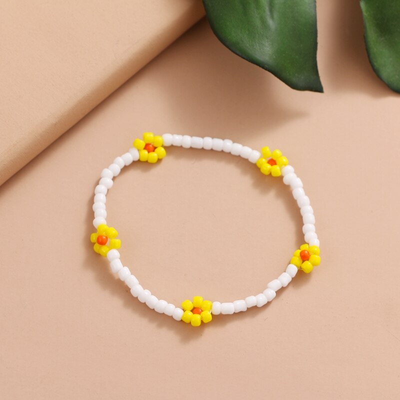 Korean New Bead Daisy Flower Bracelet For Women Girl Cute Fashion Bohemian  Summer Colorful Lovely Charm