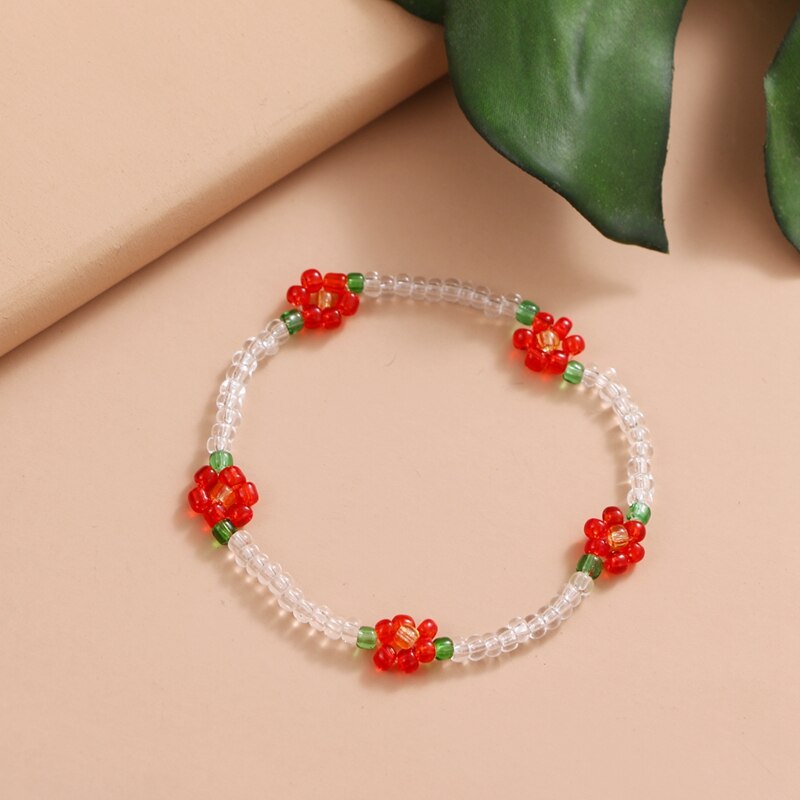 FAMSHIN  Korean Flowers Daisy Bracelets Transparent Colorful Beaded Handmade Elastic Wristband For Women 2021 Trend Jewelry