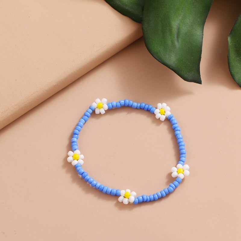 FAMSHIN  Korean Flowers Daisy Bracelets Transparent Colorful Beaded Handmade Elastic Wristband For Women 2021 Trend Jewelry