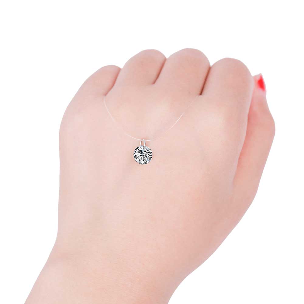 Silver Dazzling Zircon Necklace And Invisible Transparent Fishing Line Simple Pendant 38-40cm Personality Necklace