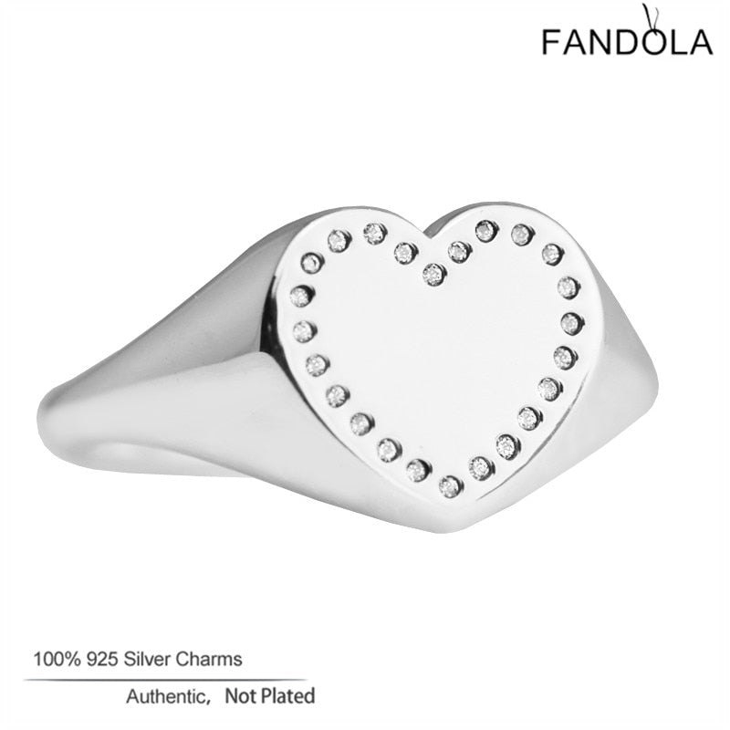 1PCS Clear CZ Rings 925 Sterling Silver Heart Signet Wedding Rings for Women Bague Femme Men Jewelry Accessories