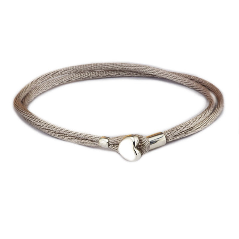 Fabric Cord Heart Bracelet 925 Sterling Silver Grey Green Charm Bracelets for Women Fine Jewelry Making