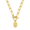 FANSHIDI Oval Virgin Mary Coin Medal Necklace Toggle Choker For Women Stainless Steel Chunky Chain Vintage Jewelry